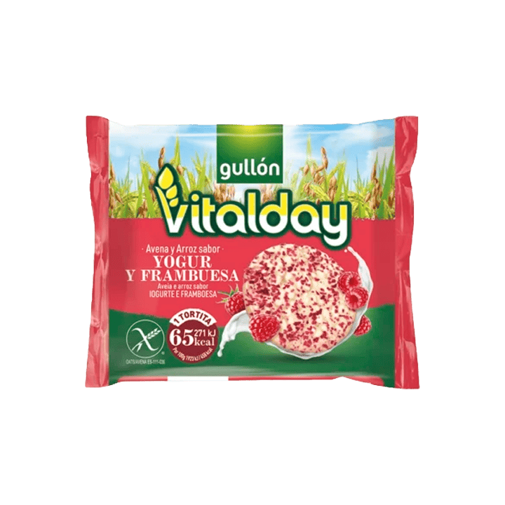 Haver- en Rijstwafels Yoghurtsmaak & Framboos Vitalday 112,8 g (8x4x28,20 g) | Distribución Mayorista
