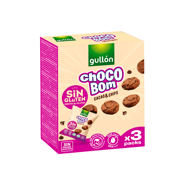 Chocobom Mini Cacao S/G 3 x 40g Gullón - Distribución Mayorista